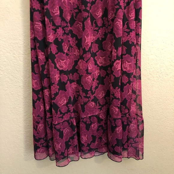 Terra & Sky Women's Sheer Dress OX 14W Rose Floral Black/Burgundy Moody Romantic - Picture 3 of 11